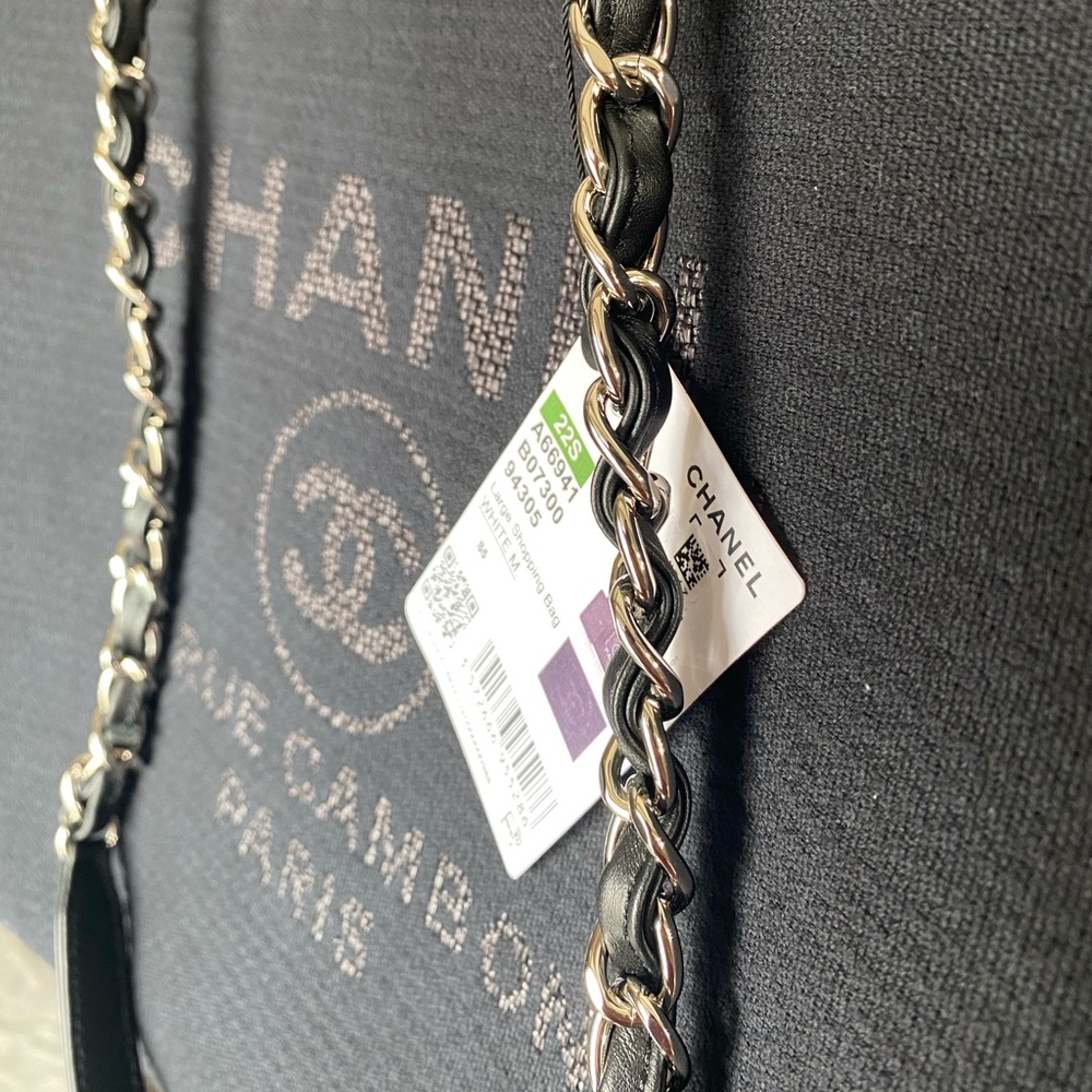FULL SET - CHANEL Deauville Large Shopping Bag (Black Canvas w/ Silver Hardware) - Picture 12 of 17